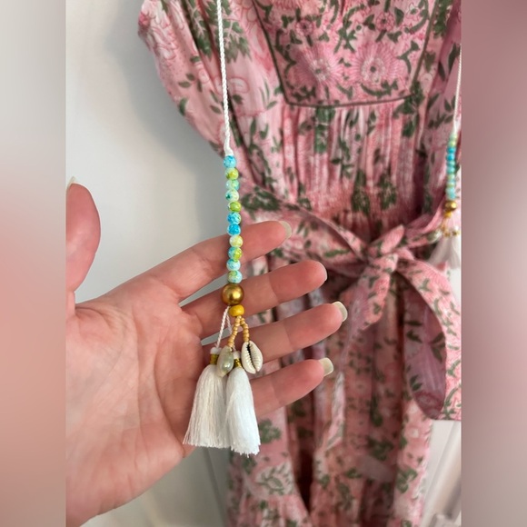 Bell by Alicia bell Lola midi floral pink dress shell tassel size large - Picture 4 of 7